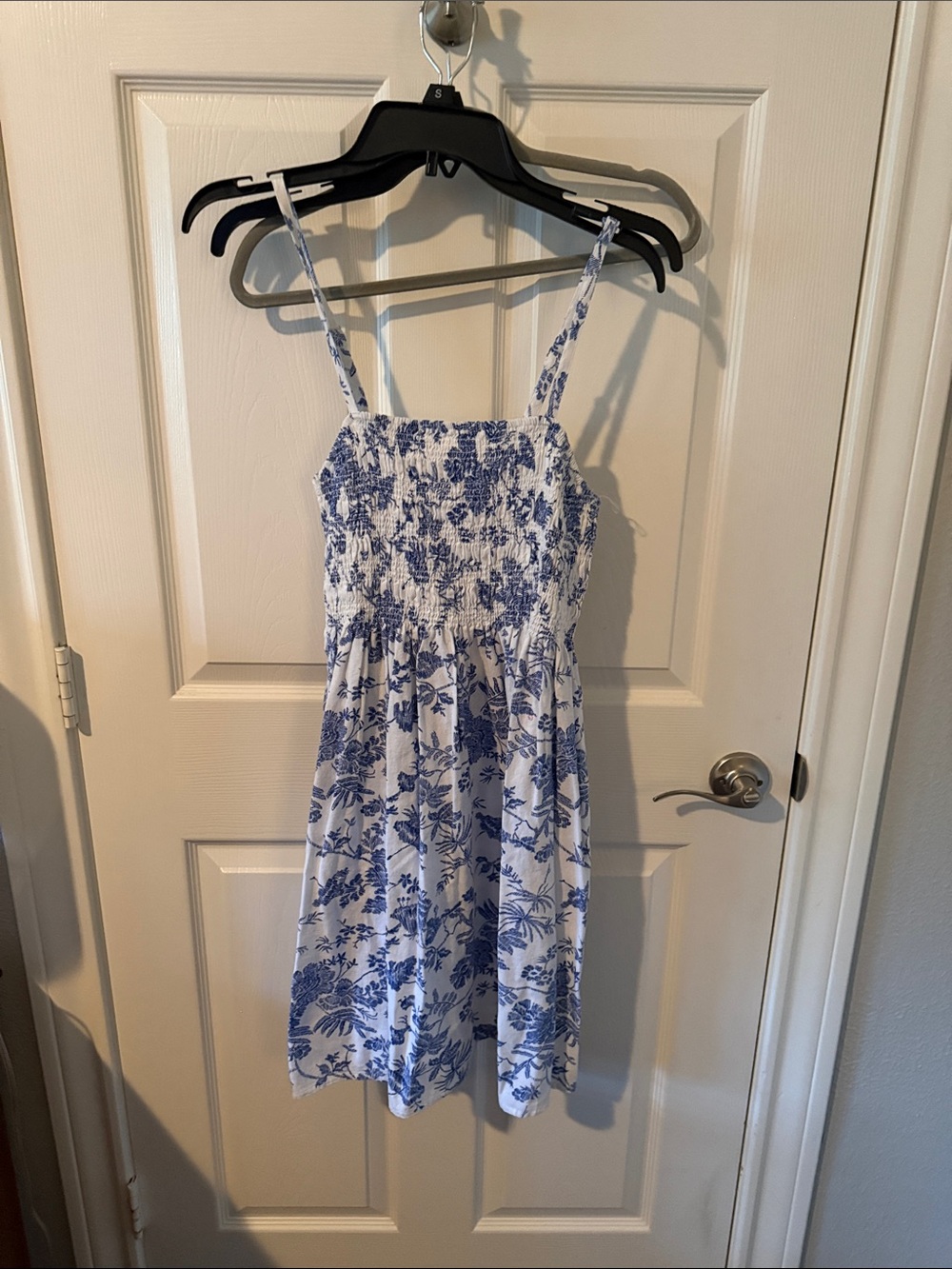 Girls Blue and White Floral Sundress - Smocked Bodice